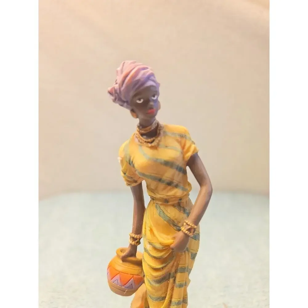 Vintage Ebony Treasures African American Woman Figurine Yellow Dress Water Pot